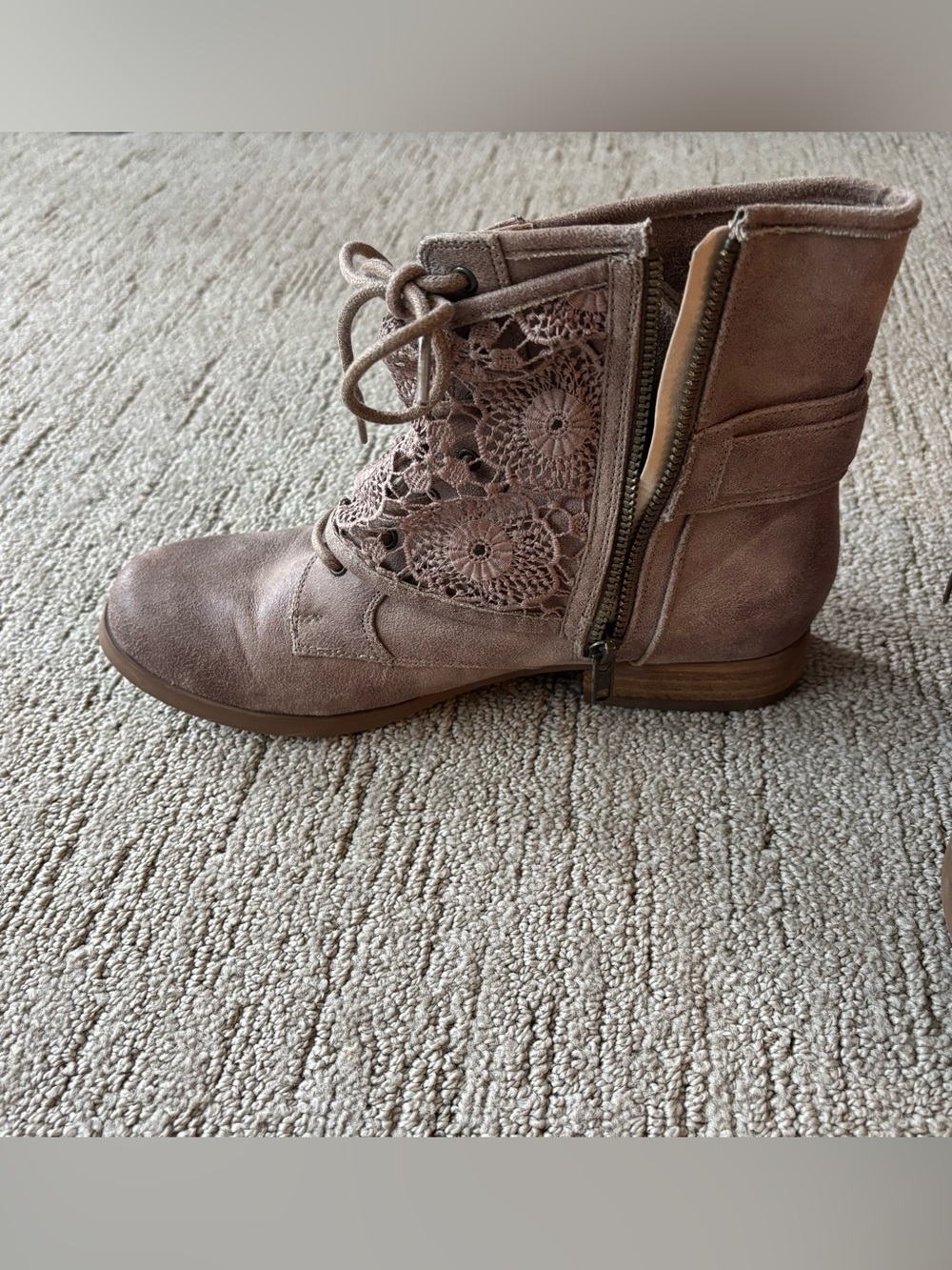 Not Rated Taupe Crochet Fold-Over Ankle Booties - Picture 3 of 6